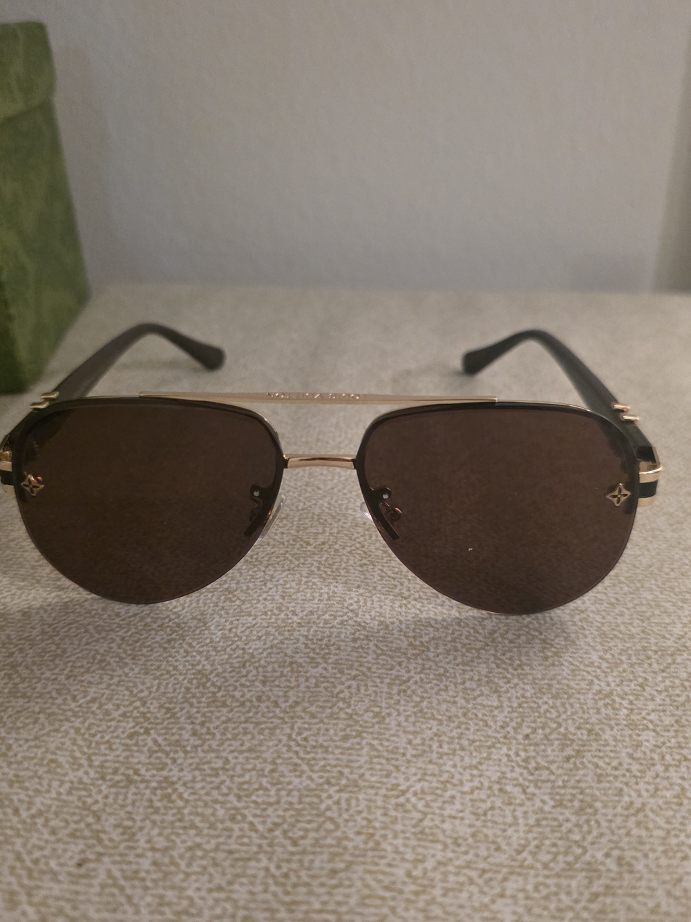 Brown Aviator Sunglasses with Gold Frame
